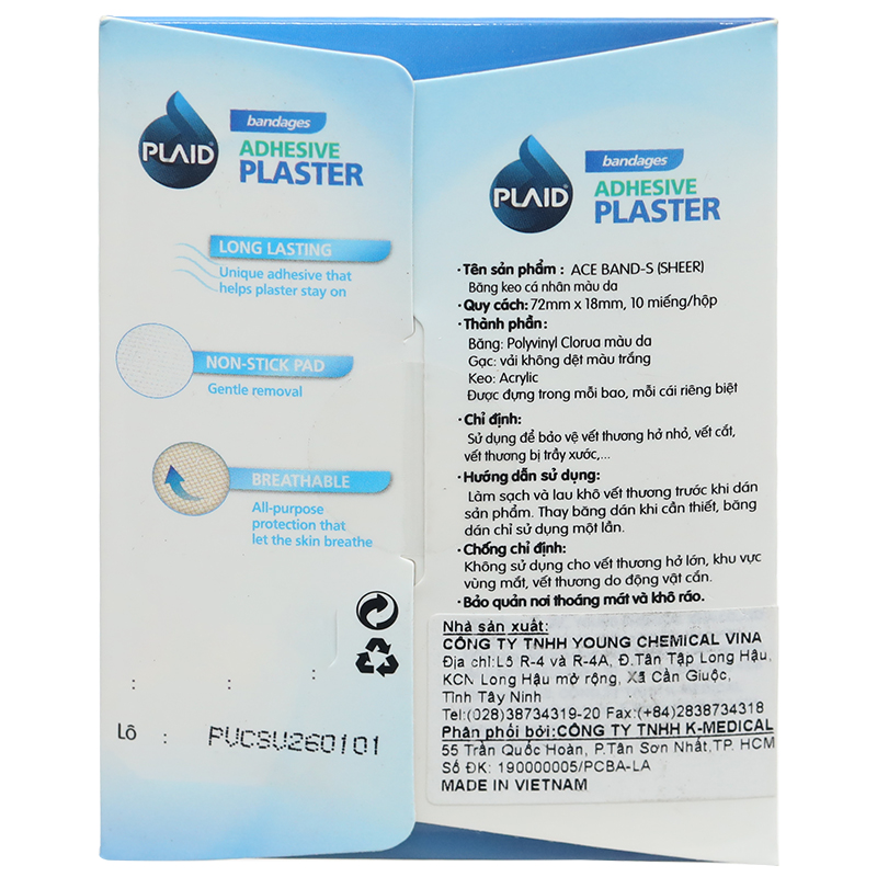 Băng cá nhân Plaid Ace Band-S (1.8 x 7.2cm) hộp 100 miếng - 10
